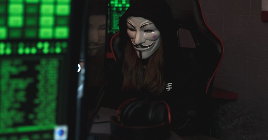 Person with Mask Sitting while Using a Computer